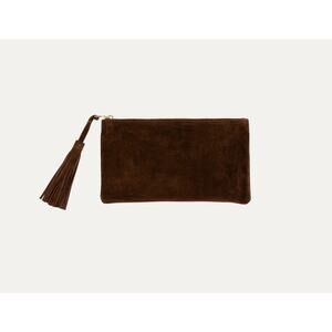 Pauly Jen Clutch Zip Bag with Fringe in Chocolate Suede